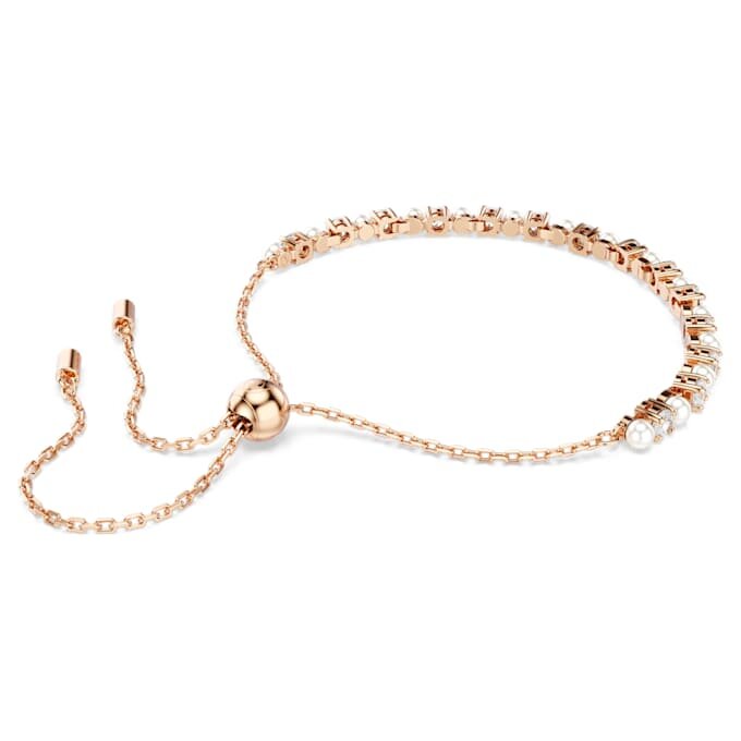 Pulseras Matrix con perlas de cristal, cortes redondos, blancas, chapado en tono oro rosa Pulseras Matrix con perlas de cristal, cortes redondos, blancas, chapado en tono oro rosa