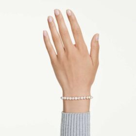 Pulseras Matrix Tennis con perlas de cristal, talla redonda, blanca, chapada en tono dorado