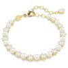 Pulseras Matrix Tennis con perlas de cristal, talla redonda, blanca, chapada en tono dorado Pulseras Matrix Tennis con perlas de cristal, talla redonda, blanca, chapada en tono dorado