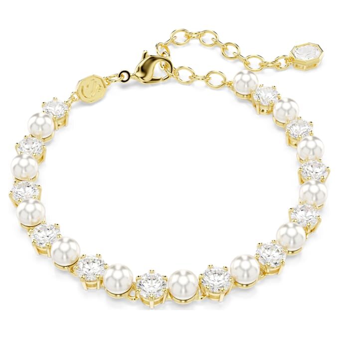 Pulseras Matrix Tennis con perlas de cristal, talla redonda, blanca, chapada en tono dorado Pulseras Matrix Tennis con perlas de cristal, talla redonda, blanca, chapada en tono dorado