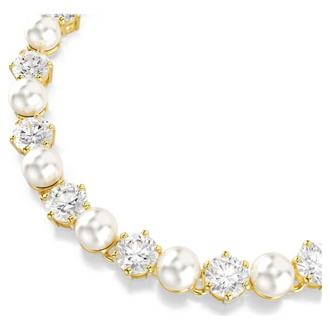 Pulseras Matrix Tennis con perlas de cristal, talla redonda, blanca, chapada en tono dorado Pulseras Matrix Tennis con perlas de cristal, talla redonda, blanca, chapada en tono dorado