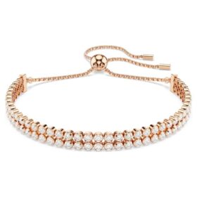 Pulseras Matrix Tennis, corte redondo, blanca, chapada en tono oro rosa