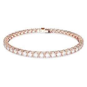 Pulseras Matrix Tennis, corte redondo, blanca, chapada en tono oro rosa