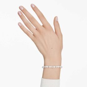 Pulseras Matrix Tennis Crystal Pearl, corte redondo, blanco, chapada en rodio