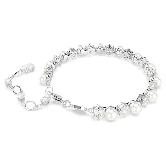 Pulseras Matrix Tennis Crystal Pearl, corte redondo, blanco, chapada en rodio Pulseras Matrix Tennis Crystal Pearl, corte redondo, blanco, chapada en rodio