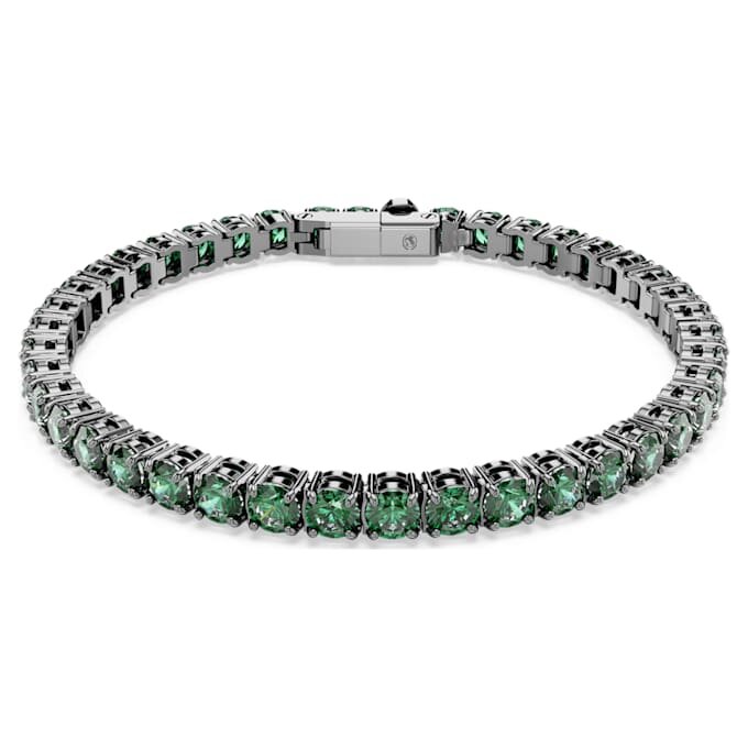Pulseras Matrix Tennis de corte redondo, verde, chapada en rutenio Pulseras Matrix Tennis de corte redondo, verde, chapada en rutenio