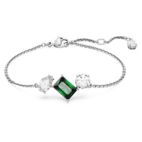 Pulseras Mesmera con cortes mixtos, verde, chapada en rodio