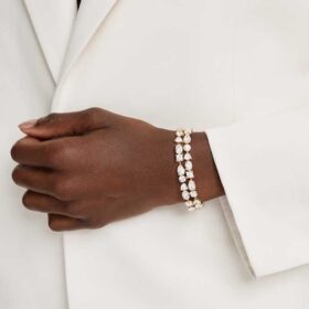 Pulseras Mesmera con cortes variados, blancas, chapadas en tono dorado