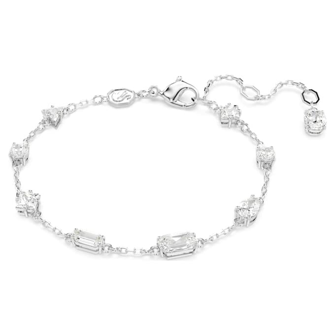 Pulseras Mesmera con cortes variados, diseño disperso, blanca, chapada en rodio Pulseras Mesmera con cortes variados, diseño disperso, blanca, chapada en rodio