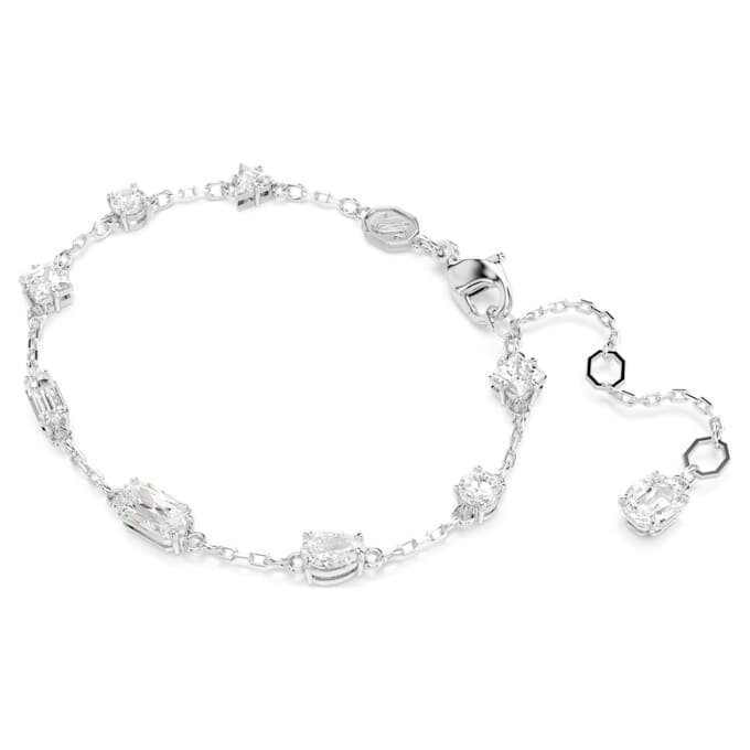 Pulseras Mesmera con cortes variados, diseño disperso, blanca, chapada en rodio Pulseras Mesmera con cortes variados, diseño disperso, blanca, chapada en rodio
