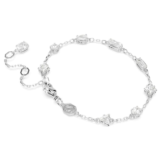 Pulseras Mesmera con cortes variados, diseño disperso, blanca, chapada en rodio Pulseras Mesmera con cortes variados, diseño disperso, blanca, chapada en rodio