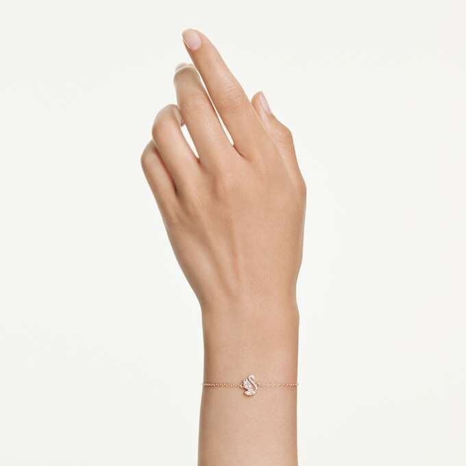Pulseras «Swan» con cortes variados, cisne, blanco, chapado en tono oro rosa Pulseras «Swan» con cortes variados, cisne, blanco, chapado en tono oro rosa