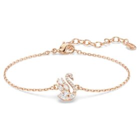 Pulseras «Swan» con cortes variados, cisne, blanco, chapado en tono oro rosa Pulseras «Swan» con cortes variados, cisne, blanco, chapado en tono oro rosa