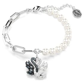Pulseras «Swan» con perlas de cristal, cisne, negro, acabado en metales mixtos Pulseras «Swan» con perlas de cristal, cisne, negro, acabado en metales mixtos