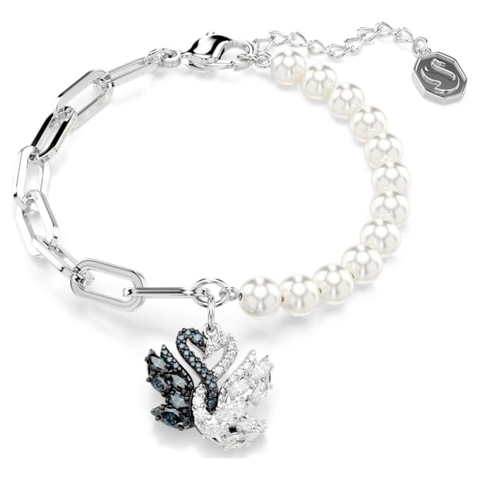 Pulseras «Swan» con perlas de cristal, cisne, negro, acabado en metales mixtos Pulseras «Swan» con perlas de cristal, cisne, negro, acabado en metales mixtos