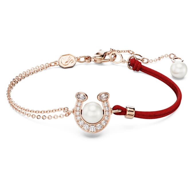 Pulseras Symbolica con perla de cristal, pavé, herradura, blanca, chapada en tono oro rosa Pulseras Symbolica con perla de cristal, pavé, herradura, blanca, chapada en tono oro rosa