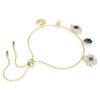 Pulseras Symbolica con perla de cristal, trébol, ojo del mal y herradura, azul, chapada en tono dorado Pulseras Symbolica con perla de cristal, trébol, ojo del mal y herradura, azul, chapada en tono dorado