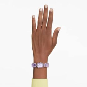 Reloj con pulsera de corte octogonal, morado, acabado dorado champán