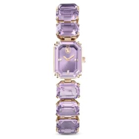 Reloj con pulsera de corte octogonal, morado, acabado dorado champán