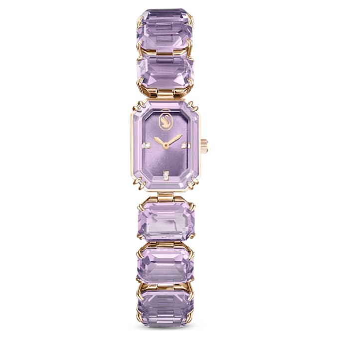 Reloj con pulsera de corte octogonal, morado, acabado dorado champán Reloj con pulsera de corte octogonal, morado, acabado dorado champán