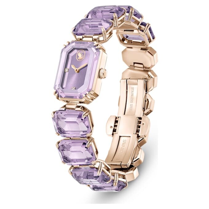 Reloj con pulsera de corte octogonal, morado, acabado dorado champán Reloj con pulsera de corte octogonal, morado, acabado dorado champán