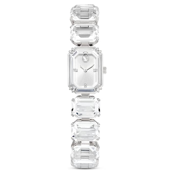 Reloj con pulsera de cristales de corte octogonal, blanco, acero inoxidable Reloj con pulsera de cristales de corte octogonal, blanco, acero inoxidable