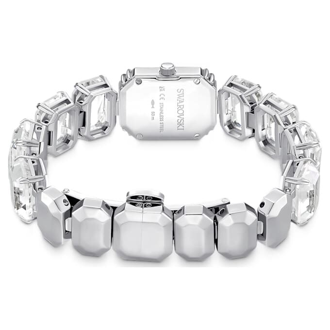 Reloj con pulsera de cristales de corte octogonal, blanco, acero inoxidable Reloj con pulsera de cristales de corte octogonal, blanco, acero inoxidable