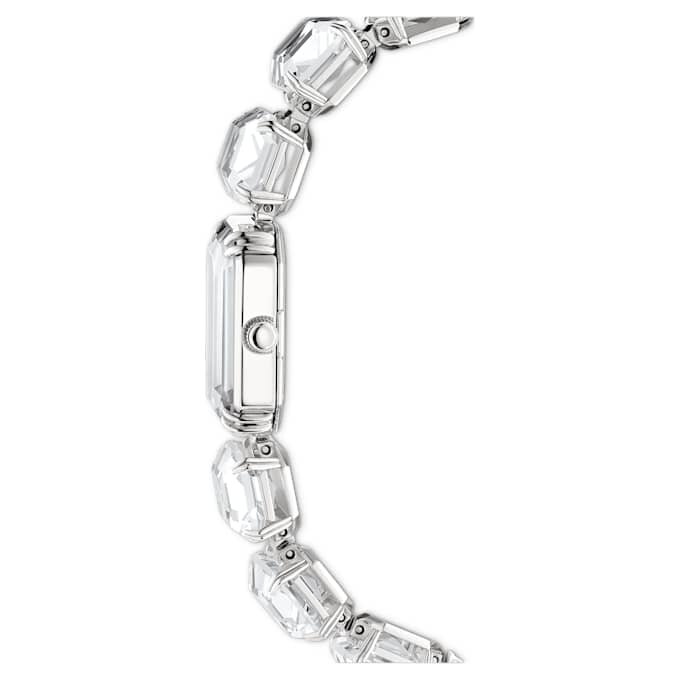 Reloj con pulsera de cristales de corte octogonal, blanco, acero inoxidable Reloj con pulsera de cristales de corte octogonal, blanco, acero inoxidable