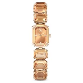 Reloj con pulsera de cristales de corte octogonal, marrón, acabado en tono oro champán