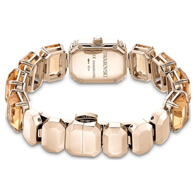 Reloj con pulsera de cristales de corte octogonal, marrón, acabado en tono oro champán Reloj con pulsera de cristales de corte octogonal, marrón, acabado en tono oro champán