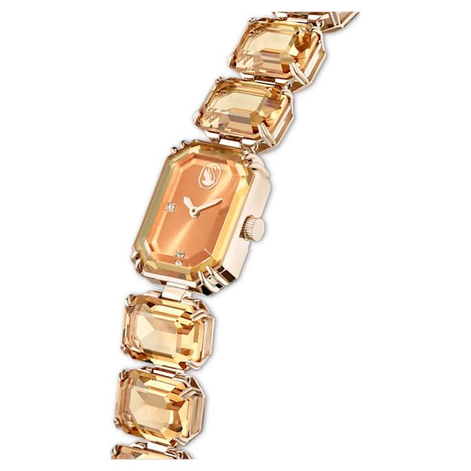 Reloj con pulsera de cristales de corte octogonal, marrón, acabado en tono oro champán Reloj con pulsera de cristales de corte octogonal, marrón, acabado en tono oro champán