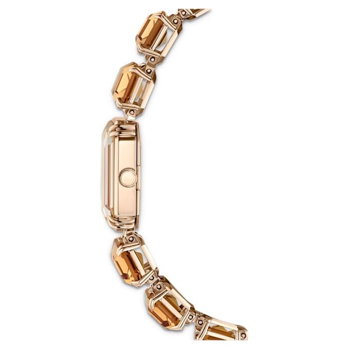 Reloj con pulsera de cristales de corte octogonal, marrón, acabado en tono oro champán Reloj con pulsera de cristales de corte octogonal, marrón, acabado en tono oro champán