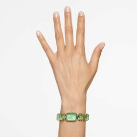 Reloj con pulsera de cristales de corte octogonal, verde, acabado en tono dorado champán