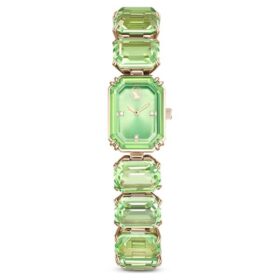Reloj con pulsera de cristales de corte octogonal, verde, acabado en tono dorado champán