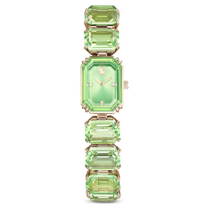 Reloj con pulsera de cristales de corte octogonal, verde, acabado en tono dorado champán Reloj con pulsera de cristales de corte octogonal, verde, acabado en tono dorado champán