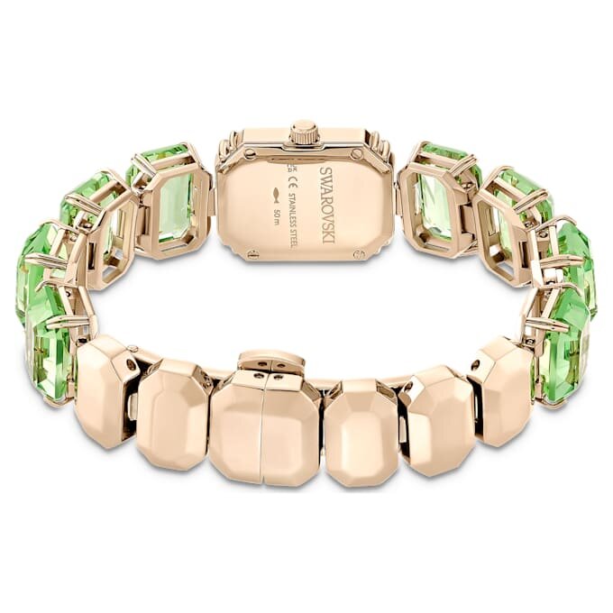 Reloj con pulsera de cristales de corte octogonal, verde, acabado en tono dorado champán Reloj con pulsera de cristales de corte octogonal, verde, acabado en tono dorado champán