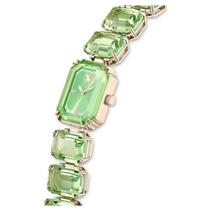 Reloj con pulsera de cristales de corte octogonal, verde, acabado en tono dorado champán Reloj con pulsera de cristales de corte octogonal, verde, acabado en tono dorado champán