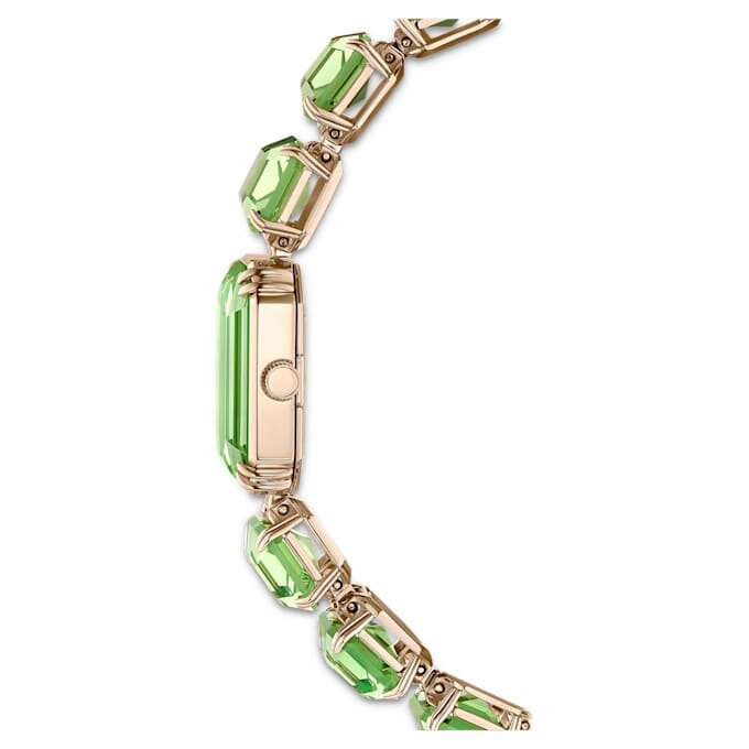 Reloj con pulsera de cristales de corte octogonal, verde, acabado en tono dorado champán Reloj con pulsera de cristales de corte octogonal, verde, acabado en tono dorado champán