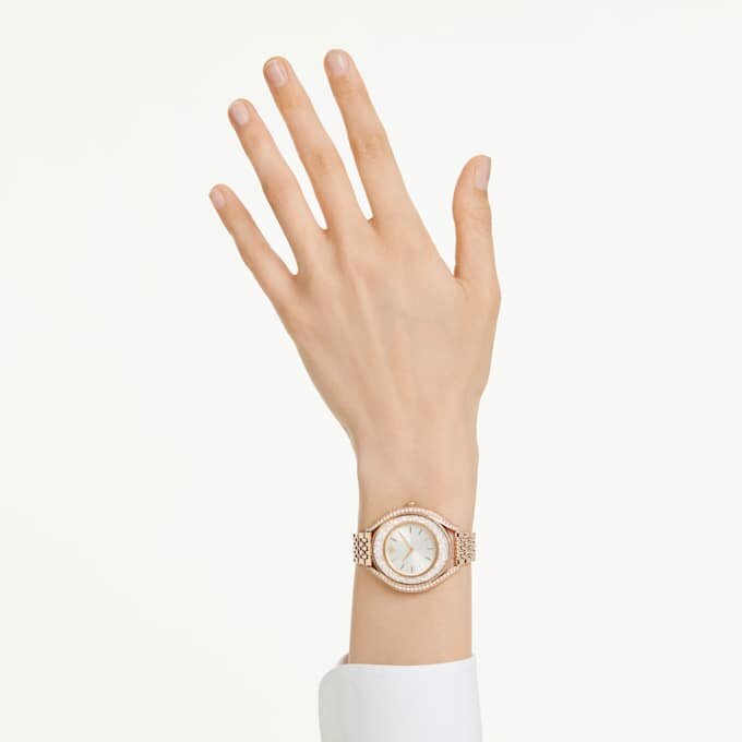 Reloj Crystalline Aura de fabricación suiza, brazalete metálico, tono oro rosa, acabado en tono oro rosa Reloj Crystalline Aura de fabricación suiza, brazalete metálico, tono oro rosa, acabado en tono oro rosa
