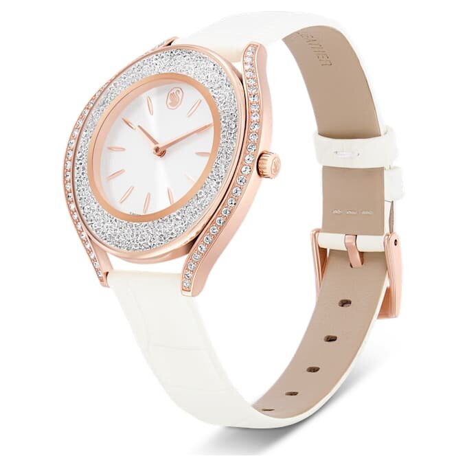 Reloj Crystalline Aura de fabricación suiza, correa de piel, blanco, acabado en tono oro rosa Reloj Crystalline Aura de fabricación suiza, correa de piel, blanco, acabado en tono oro rosa