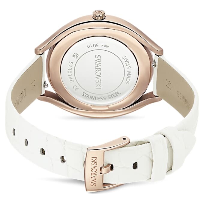Reloj Crystalline Aura de fabricación suiza, correa de piel, blanco, acabado en tono oro rosa Reloj Crystalline Aura de fabricación suiza, correa de piel, blanco, acabado en tono oro rosa