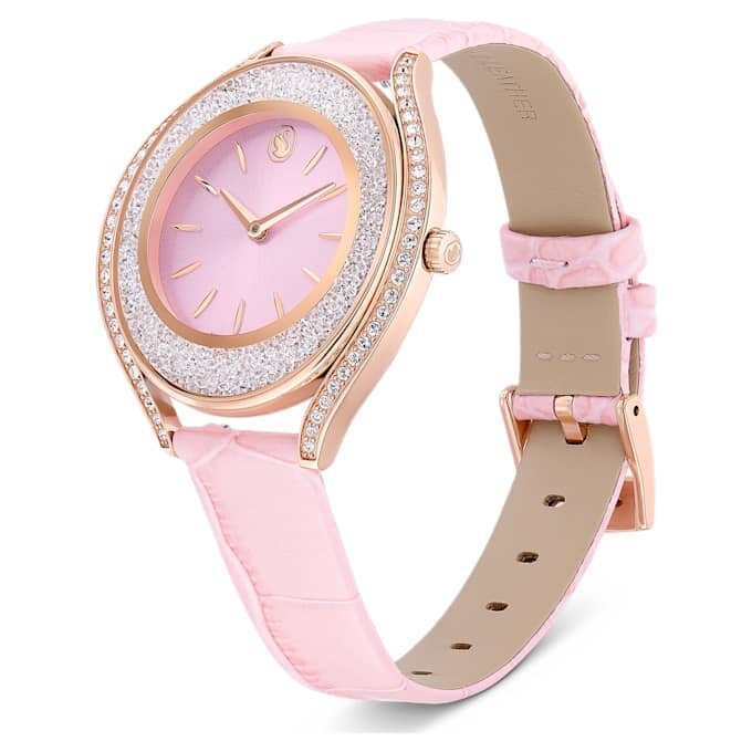 Reloj Crystalline Aura de fabricación suiza, correa de piel, rosa, acabado en tono oro rosa Reloj Crystalline Aura de fabricación suiza, correa de piel, rosa, acabado en tono oro rosa