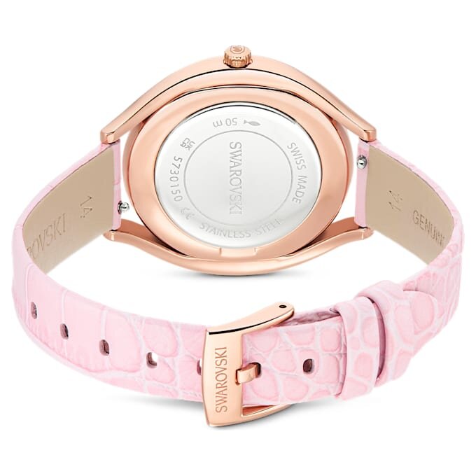 Reloj Crystalline Aura de fabricación suiza, correa de piel, rosa, acabado en tono oro rosa Reloj Crystalline Aura de fabricación suiza, correa de piel, rosa, acabado en tono oro rosa