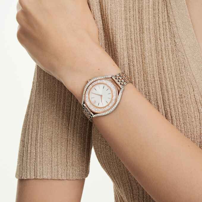Reloj Crystalline Aura de fabricación suiza, pulsera de metal, tono oro rosa, acabado de metales combinados Reloj Crystalline Aura de fabricación suiza, pulsera de metal, tono oro rosa, acabado de metales combinados