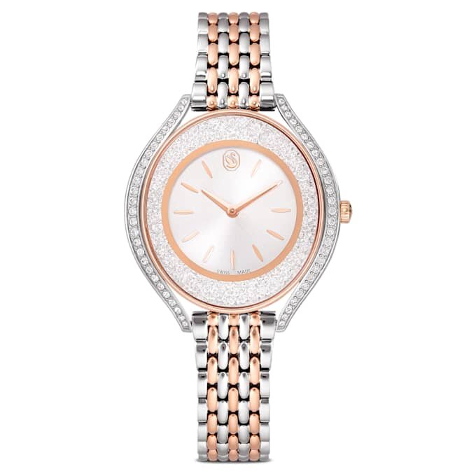 Reloj Crystalline Aura de fabricación suiza, pulsera de metal, tono oro rosa, acabado de metales combinados Reloj Crystalline Aura de fabricación suiza, pulsera de metal, tono oro rosa, acabado de metales combinados