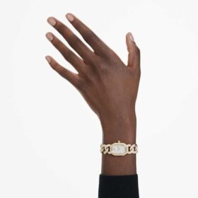 Reloj Dextera con cadena, fabricado en Suiza, pulsera de cristales, tono dorado, acabado dorado