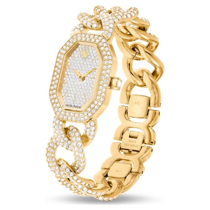 Reloj Dextera con cadena, fabricado en Suiza, pulsera de cristales, tono dorado, acabado dorado Reloj Dextera con cadena, fabricado en Suiza, pulsera de cristales, tono dorado, acabado dorado