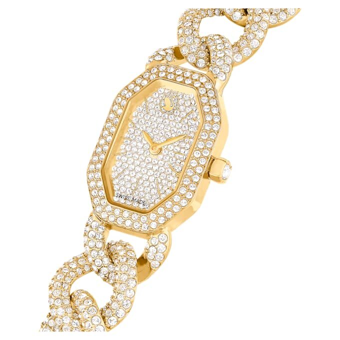 Reloj Dextera con cadena, fabricado en Suiza, pulsera de cristales, tono dorado, acabado dorado Reloj Dextera con cadena, fabricado en Suiza, pulsera de cristales, tono dorado, acabado dorado