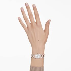 Reloj Dextera con cadena, fabricado en Suiza, pulseras de cristales, blanco, acabado en tono oro champán