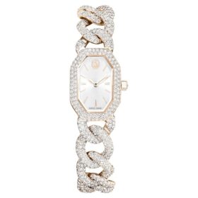 Reloj Dextera con cadena, fabricado en Suiza, pulseras de cristales, blanco, acabado en tono oro champán